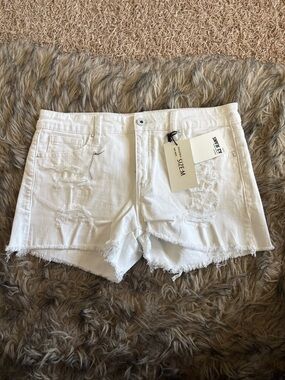 Slim Fit White Distressed Jean Shorts -